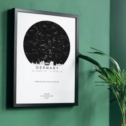 Light Skyline of Germany Star Map Hanging Lifestyle Frame