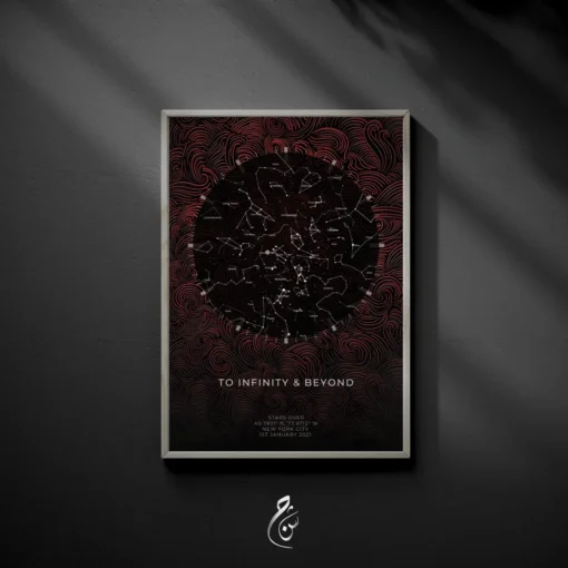 Maroon Swirl Star Map Hung on a Wall