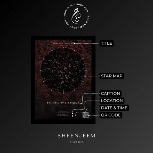 Maroon Swirl Star Map with Options