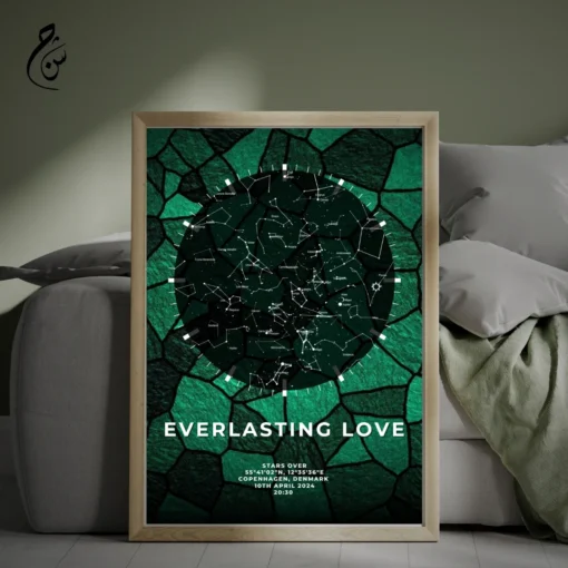 Green Mosaic Star Map Placed in front of a Sofa