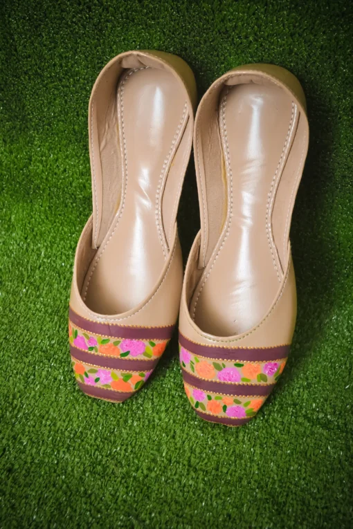 Khaki Floral Khussa Shoes