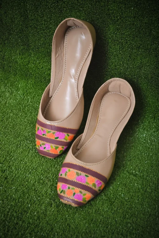 Khaki Floral Khussa Shoes