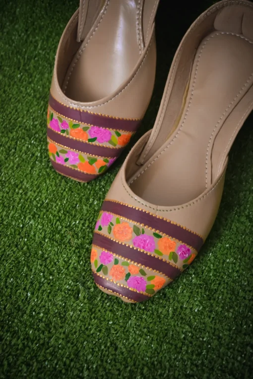 Khaki Floral Khussa Shoes