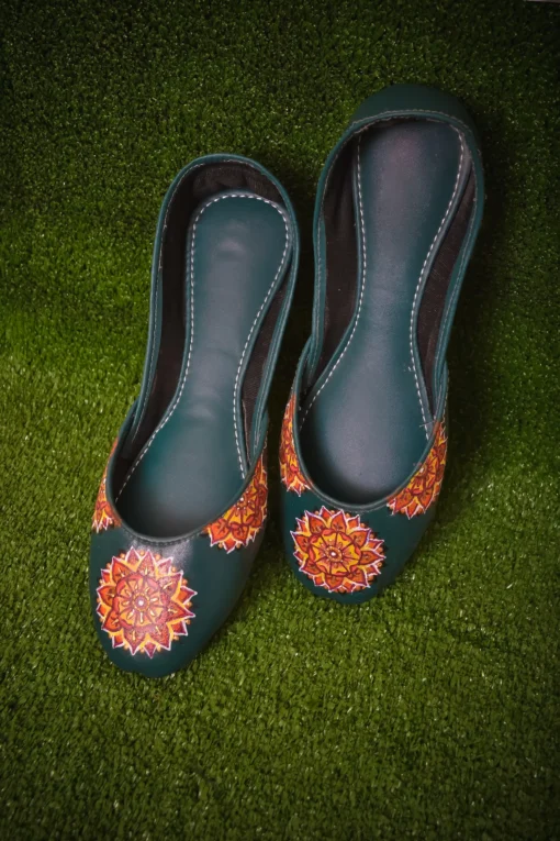Orange Floral Khussa Shoes